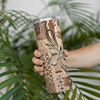 Talofa Samoa Mamanu Siapo Mix Malu Skinny Tumbler Classic Beige Frangipani and Turtles LT7 - Polynesian Pride
