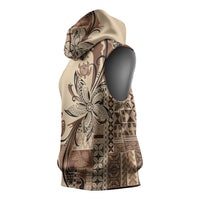 Talofa Samoa Mamanu Siapo Mix Malu Sleeveless Hoodie Classic Beige Frangipani and Turtles
