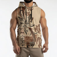 Talofa Samoa Mamanu Siapo Mix Malu Sleeveless Hoodie Classic Beige Frangipani and Turtles