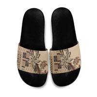 Talofa Samoa Mamanu Siapo Mix Malu Slide Sandals Classic Beige Frangipani and Turtles