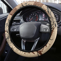 Talofa Samoa Mamanu Siapo Mix Malu Steering Wheel Cover Classic Beige Frangipani and Turtles LT7 - Polynesian Pride