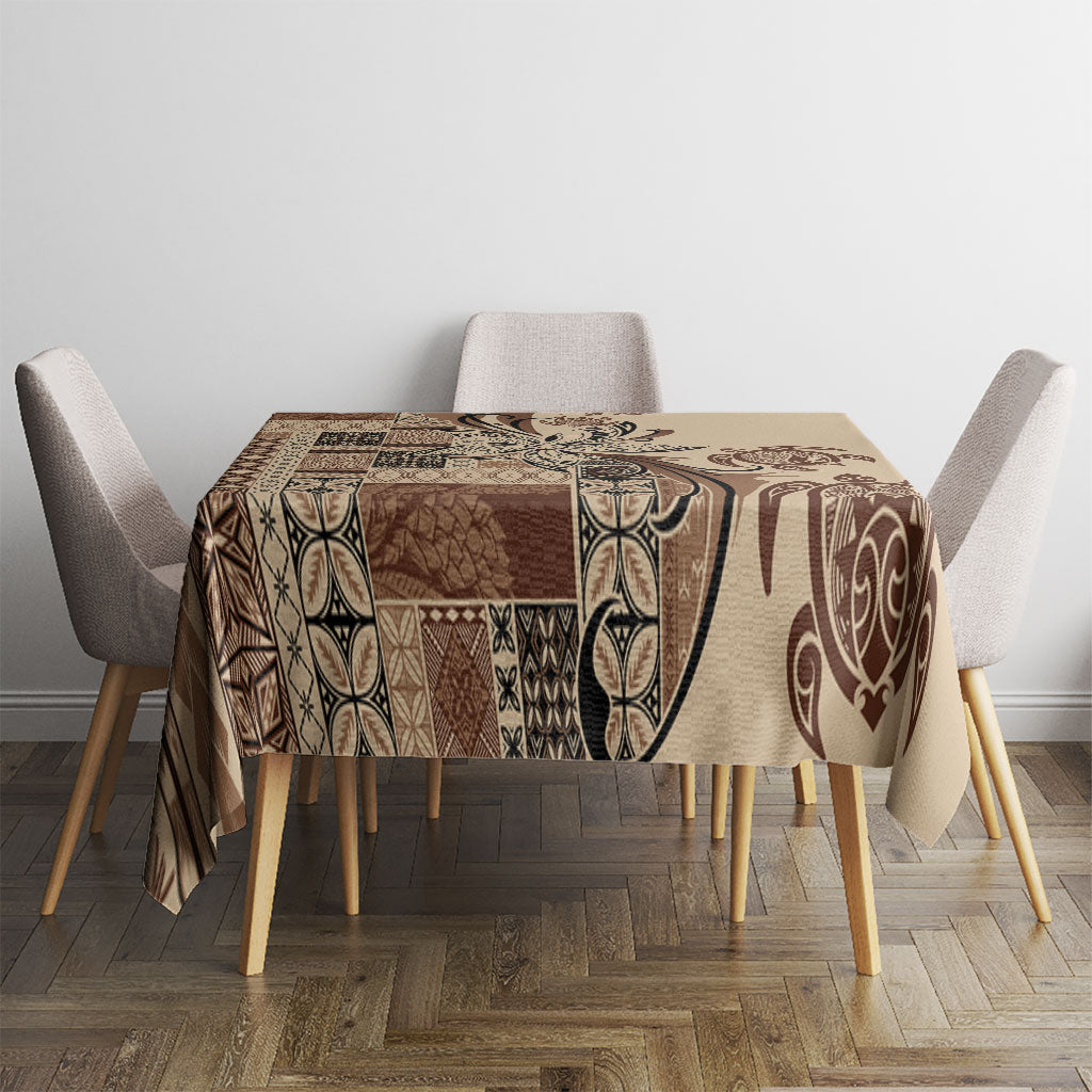 Talofa Samoa Mamanu Siapo Mix Malu Tablecloth Classic Beige Frangipani and Turtles