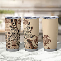 Talofa Samoa Mamanu Siapo Mix Malu Tumbler Cup Classic Beige Frangipani and Turtles