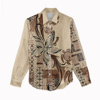 Talofa Samoa Mamanu Siapo Mix Malu Women Casual Shirt Classic Beige Frangipani and Turtles LT7 - Polynesian Pride