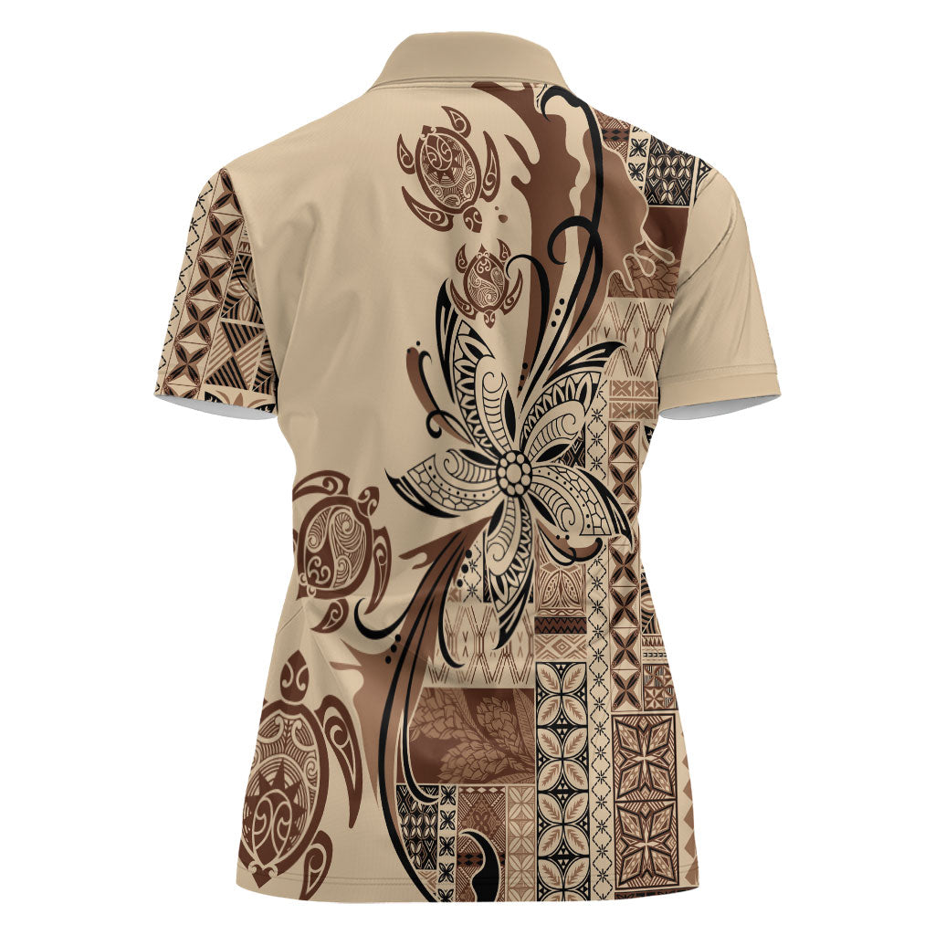 Talofa Samoa Mamanu Siapo Mix Malu Women Polo Shirt Classic Beige Frangipani and Turtles LT7 - Polynesian Pride