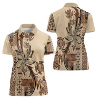 Talofa Samoa Mamanu Siapo Mix Malu Women Polo Shirt Classic Beige Frangipani and Turtles LT7 - Polynesian Pride
