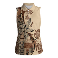 Talofa Samoa Mamanu Siapo Mix Malu Women Sleeveless Polo Shirt Classic Beige Frangipani and Turtles LT7 Female Beige - Polynesian Pride