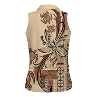 Talofa Samoa Mamanu Siapo Mix Malu Women Sleeveless Polo Shirt Classic Beige Frangipani and Turtles LT7 - Polynesian Pride