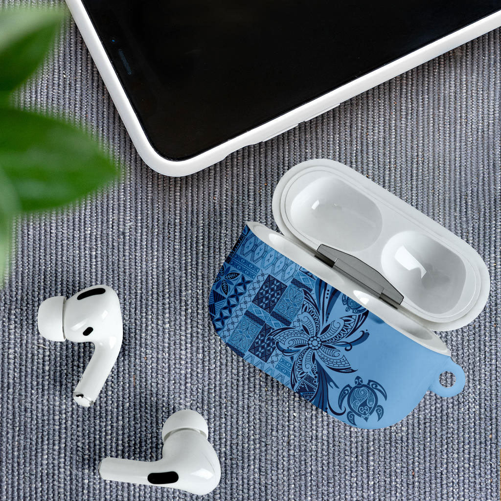 Talofa Samoa Mamanu Siapo Mix Malu AirPods Case Cool Blue Frangipani and Turtles