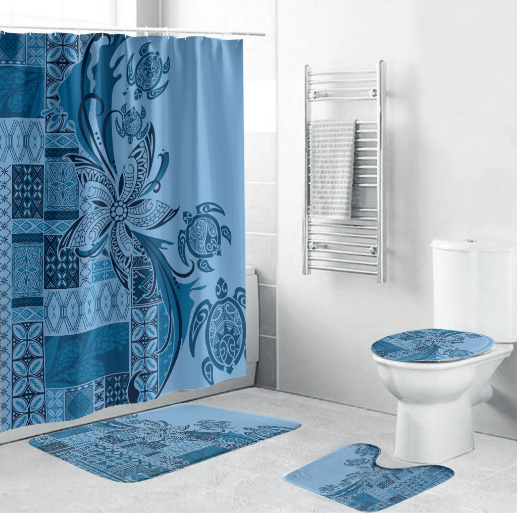 Talofa Samoa Mamanu Siapo Mix Malu Bathroom Set Cool Blue Frangipani and Turtles