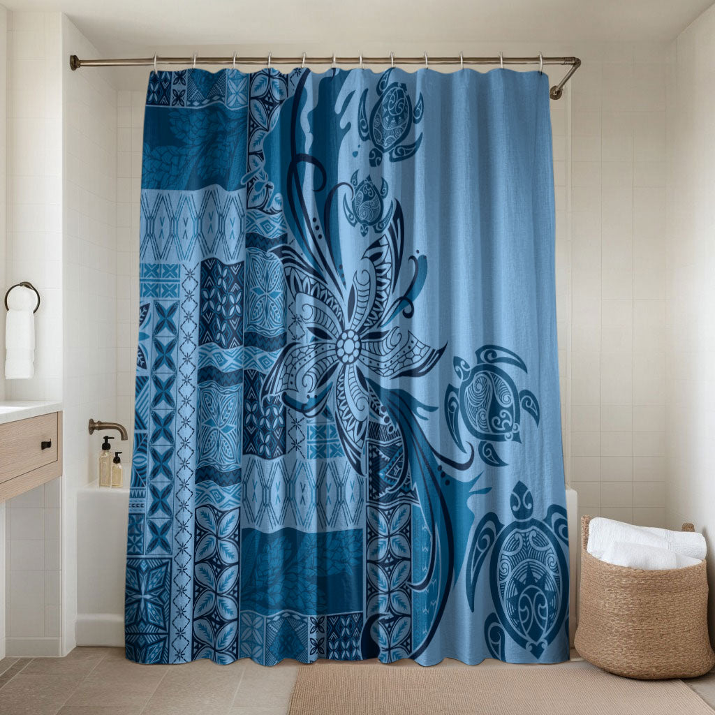 Talofa Samoa Mamanu Siapo Mix Malu Bathroom Set Cool Blue Frangipani and Turtles