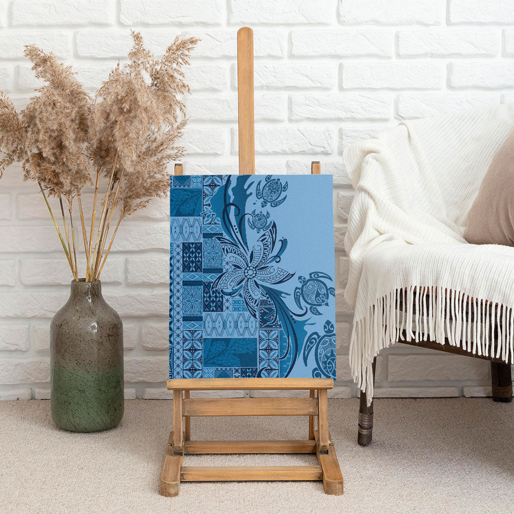 Talofa Samoa Mamanu Siapo Mix Malu Canvas Wall Art Cool Blue Frangipani and Turtles
