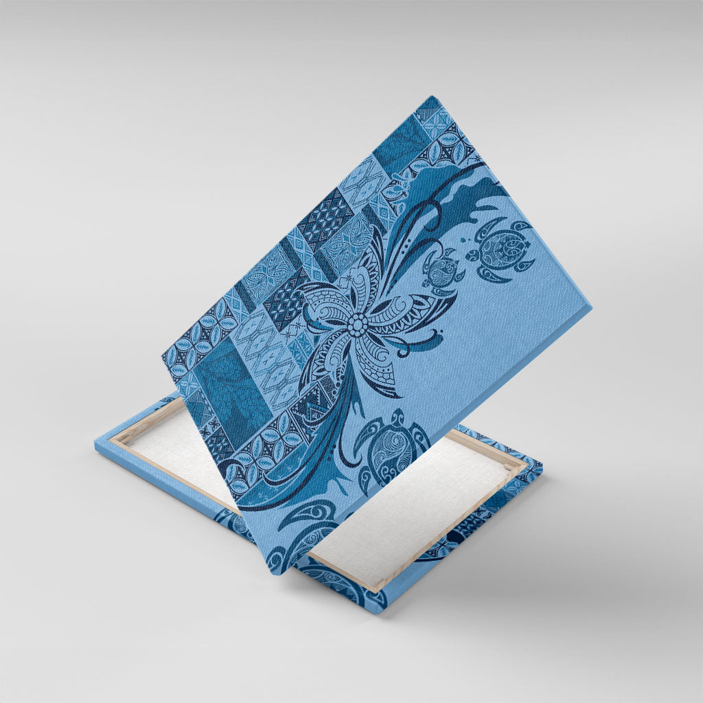 Talofa Samoa Mamanu Siapo Mix Malu Canvas Wall Art Cool Blue Frangipani and Turtles