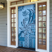 Talofa Samoa Mamanu Siapo Mix Malu Door Cover Cool Blue Frangipani and Turtles LT7 - Polynesian Pride