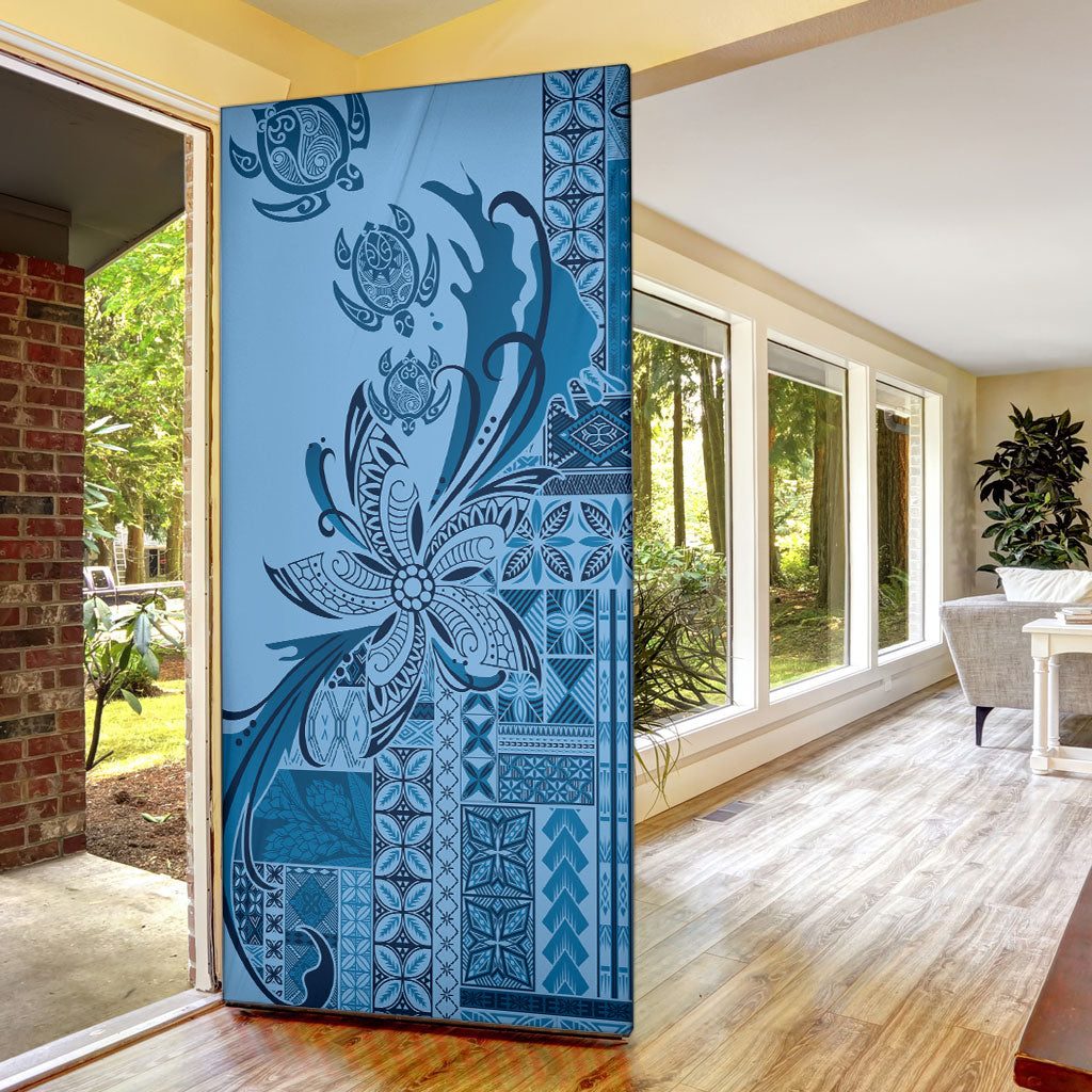 Talofa Samoa Mamanu Siapo Mix Malu Door Cover Cool Blue Frangipani and Turtles LT7 - Polynesian Pride