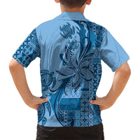 Talofa Samoa Mamanu Siapo Mix Malu Family Matching Off Shoulder Maxi Dress and Hawaiian Shirt Cool Blue Frangipani and Turtles LT7 - Polynesian Pride