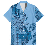 Talofa Samoa Mamanu Siapo Mix Malu Family Matching Short Sleeve Bodycon Dress and Hawaiian Shirt Cool Blue Frangipani and Turtles LT7 Dad's Shirt - Short Sleeve Blue - Polynesian Pride