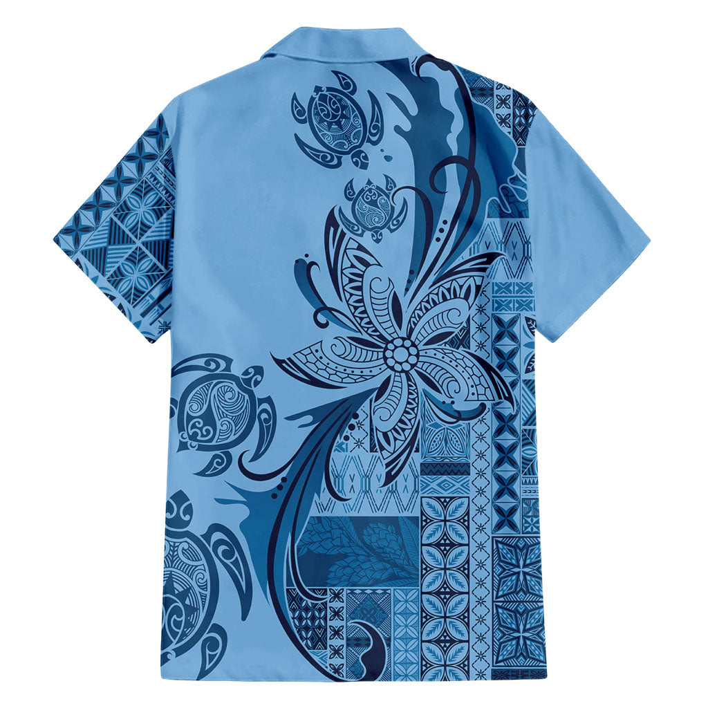 Talofa Samoa Mamanu Siapo Mix Malu Family Matching Summer Maxi Dress and Hawaiian Shirt Cool Blue Frangipani and Turtles LT7 - Polynesian Pride