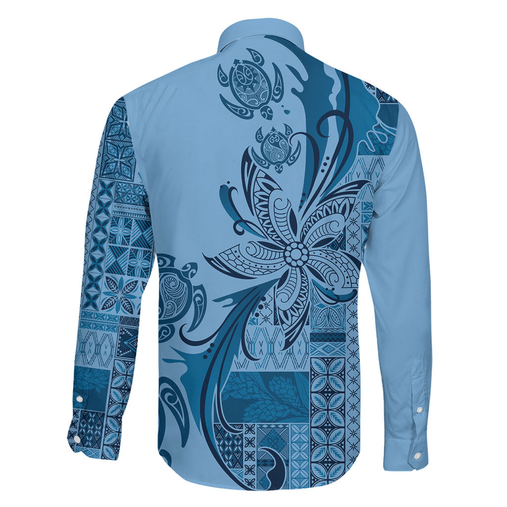 Talofa Samoa Mamanu Siapo Mix Malu Family Matching Summer Maxi Dress and Hawaiian Shirt Cool Blue Frangipani and Turtles LT7 - Polynesian Pride
