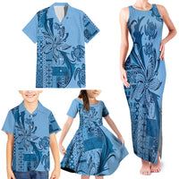 Talofa Samoa Mamanu Siapo Mix Malu Family Matching Tank Maxi Dress and Hawaiian Shirt Cool Blue Frangipani and Turtles LT7 - Polynesian Pride