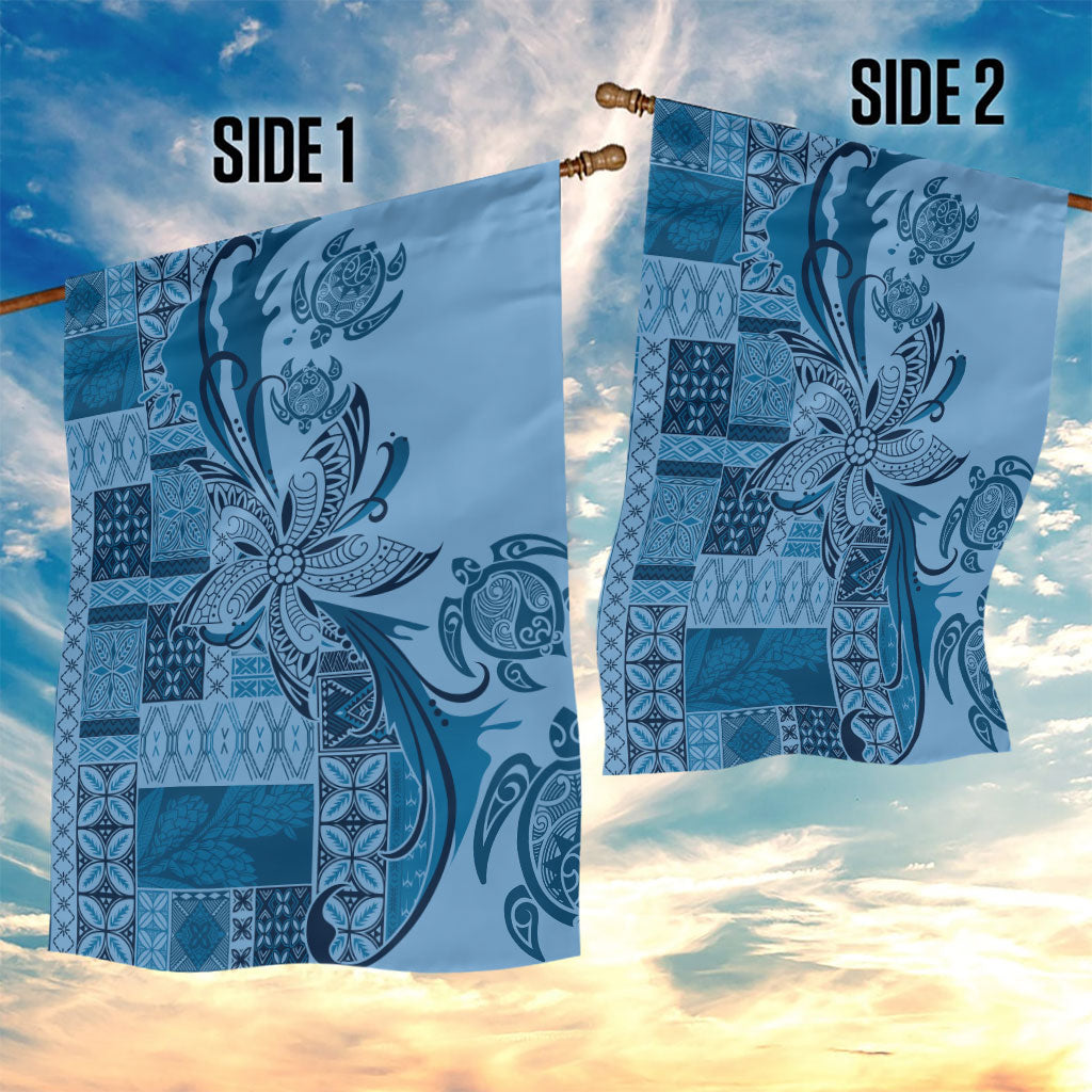 Talofa Samoa Mamanu Siapo Mix Malu Garden Flag Cool Blue Frangipani and Turtles