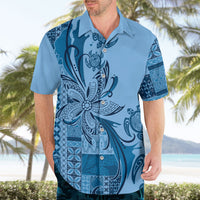 Talofa Samoa Mamanu Siapo Mix Malu Hawaiian Shirt Cool Blue Frangipani and Turtles