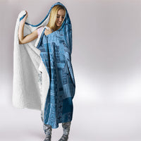 Talofa Samoa Mamanu Siapo Mix Malu Hooded Blanket Cool Blue Frangipani and Turtles