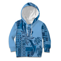 Talofa Samoa Mamanu Siapo Mix Malu Kid Hoodie Cool Blue Frangipani and Turtles LT7 Hoodie Blue - Polynesian Pride