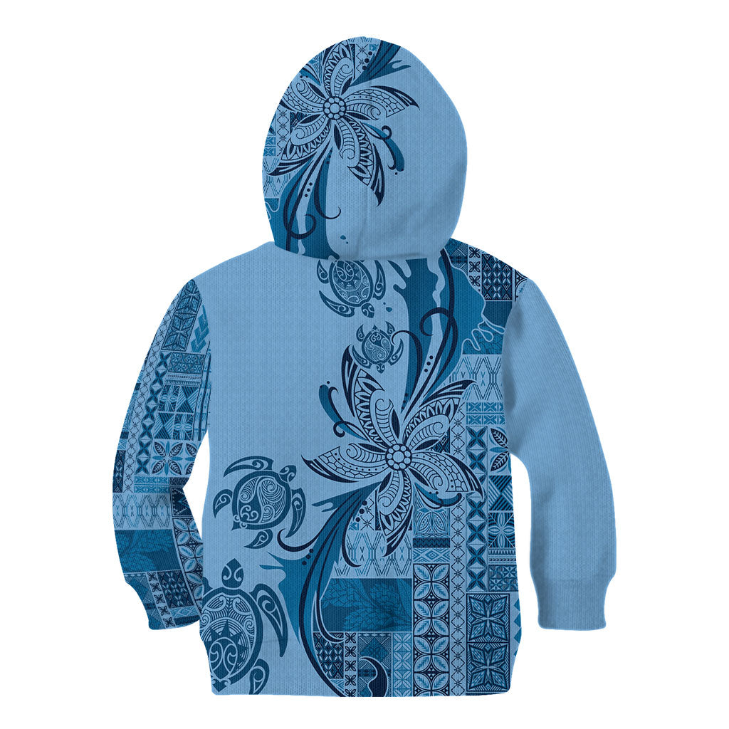 Talofa Samoa Mamanu Siapo Mix Malu Kid Hoodie Cool Blue Frangipani and Turtles LT7 - Polynesian Pride