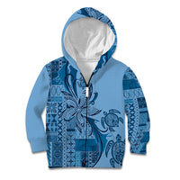 Talofa Samoa Mamanu Siapo Mix Malu Kid Hoodie Cool Blue Frangipani and Turtles LT7 Zip Hoodie Blue - Polynesian Pride