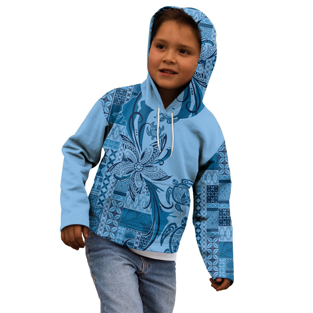 Talofa Samoa Mamanu Siapo Mix Malu Kid Hoodie Cool Blue Frangipani and Turtles LT7 - Polynesian Pride