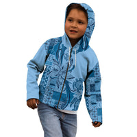 Talofa Samoa Mamanu Siapo Mix Malu Kid Hoodie Cool Blue Frangipani and Turtles LT7 - Polynesian Pride