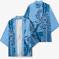Talofa Samoa Mamanu Siapo Mix Malu Kimono Cool Blue Frangipani and Turtles