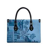 Talofa Samoa Mamanu Siapo Mix Malu Leather Bag Cool Blue Frangipani and Turtles