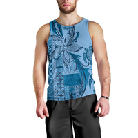 Talofa Samoa Mamanu Siapo Mix Malu Men Tank Top Cool Blue Frangipani and Turtles