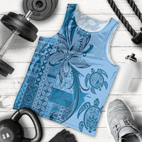 Talofa Samoa Mamanu Siapo Mix Malu Men Tank Top Cool Blue Frangipani and Turtles