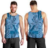 Talofa Samoa Mamanu Siapo Mix Malu Men Tank Top Cool Blue Frangipani and Turtles