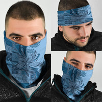 Talofa Samoa Mamanu Siapo Mix Malu Neck Gaiter Cool Blue Frangipani and Turtles