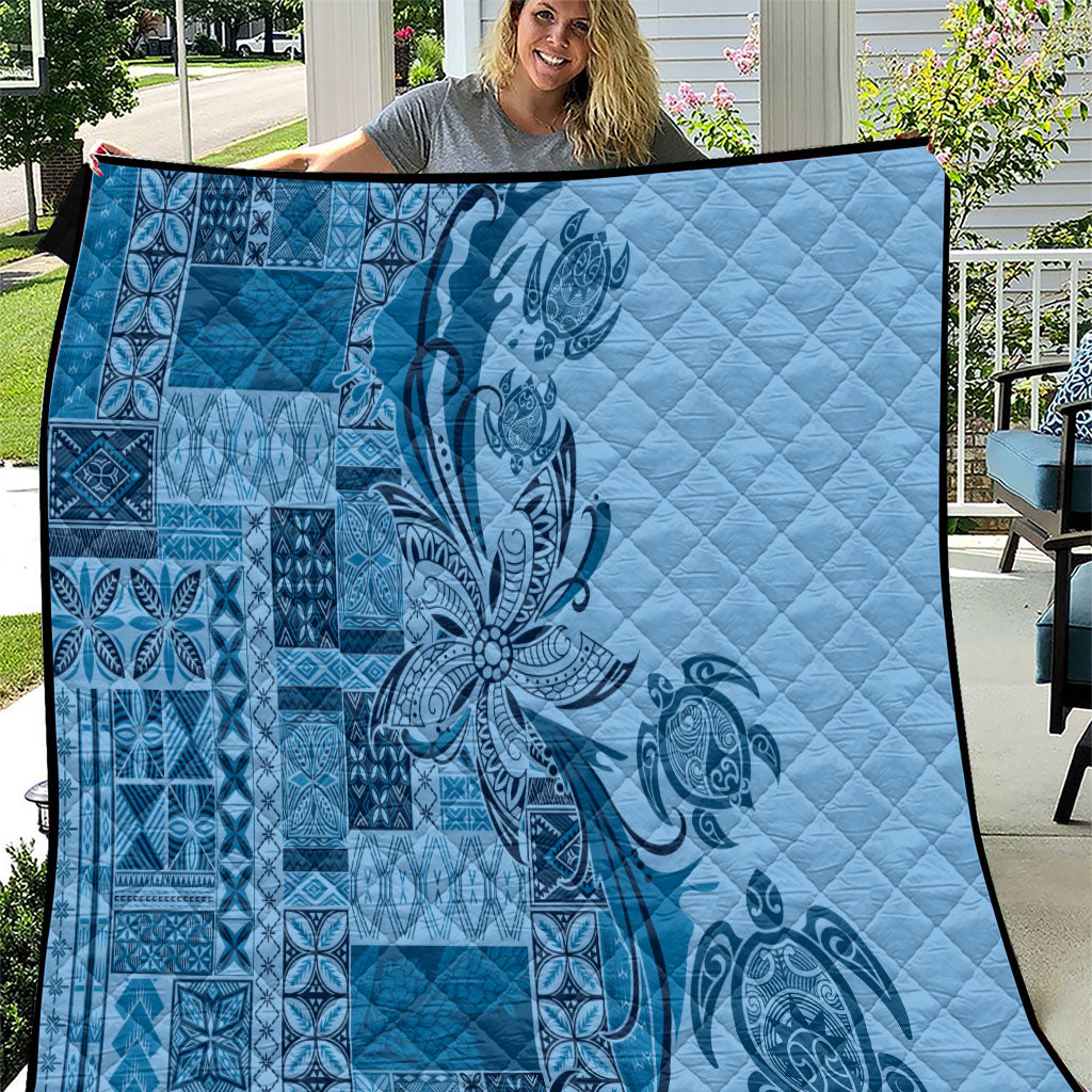 Talofa Samoa Mamanu Siapo Mix Malu Quilt Cool Blue Frangipani and Turtles