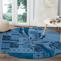 Talofa Samoa Mamanu Siapo Mix Malu Round Carpet Cool Blue Frangipani and Turtles