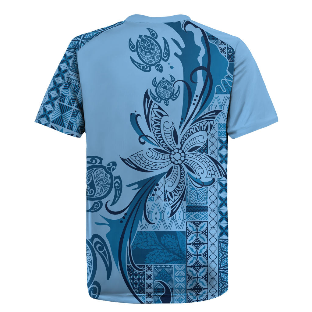 Talofa Samoa Mamanu Siapo Mix Malu Rugby Jersey Cool Blue Frangipani and Turtles