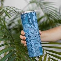 Talofa Samoa Mamanu Siapo Mix Malu Skinny Tumbler Cool Blue Frangipani and Turtles