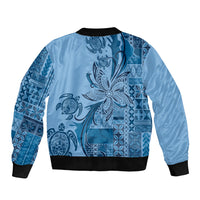 Talofa Samoa Mamanu Siapo Mix Malu Sleeve Zip Bomber Jacket Cool Blue Frangipani and Turtles LT7 - Polynesian Pride