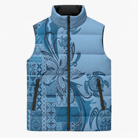 Talofa Samoa Mamanu Siapo Mix Malu Sleeveless Puffer Jacket Cool Blue Frangipani and Turtles