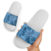 Talofa Samoa Mamanu Siapo Mix Malu Slide Sandals Cool Blue Frangipani and Turtles