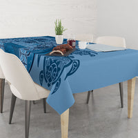 Talofa Samoa Mamanu Siapo Mix Malu Tablecloth Cool Blue Frangipani and Turtles