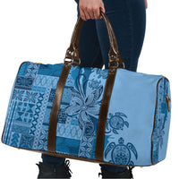 Talofa Samoa Mamanu Siapo Mix Malu Travel Bag Cool Blue Frangipani and Turtles