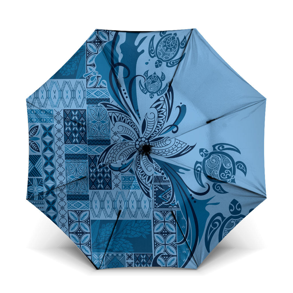 Talofa Samoa Mamanu Siapo Mix Malu Umbrella Cool Blue Frangipani and Turtles