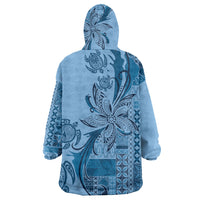 Talofa Samoa Mamanu Siapo Mix Malu Wearable Blanket Hoodie Cool Blue Frangipani and Turtles