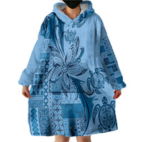Talofa Samoa Mamanu Siapo Mix Malu Wearable Blanket Hoodie Cool Blue Frangipani and Turtles